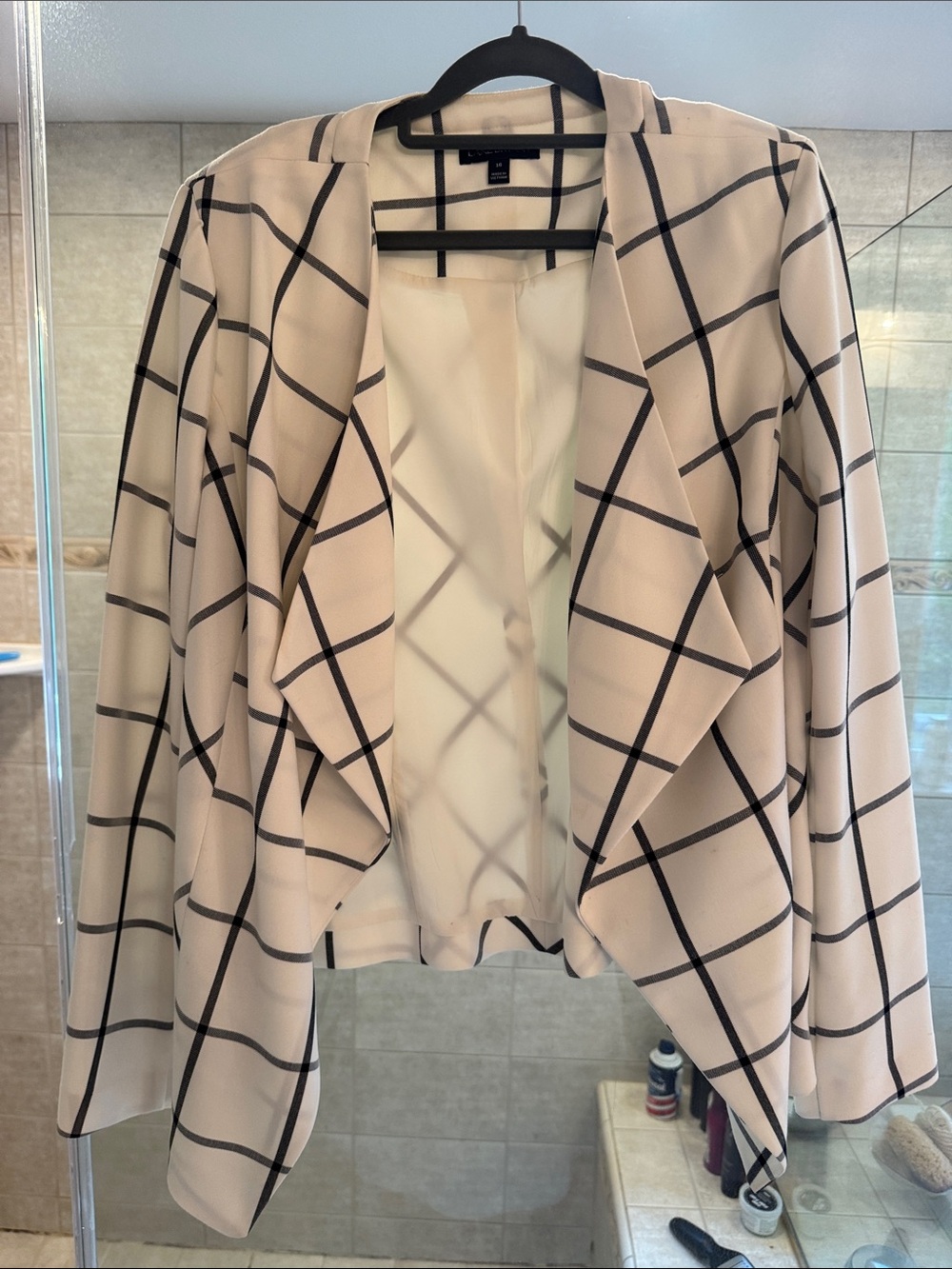 Lane Bryant Cream Jacket with Black Windowpane Check